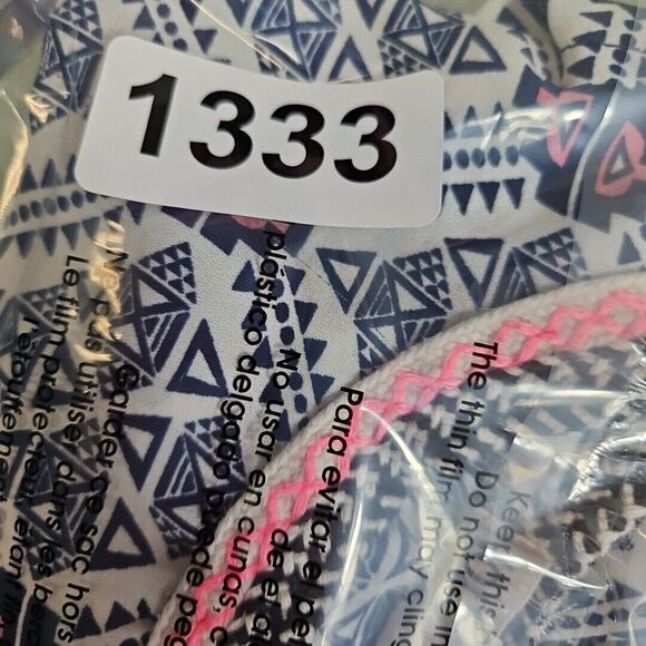 Jolt womens top Med poly rayon blue white pink geometric - Picture 9 of 10